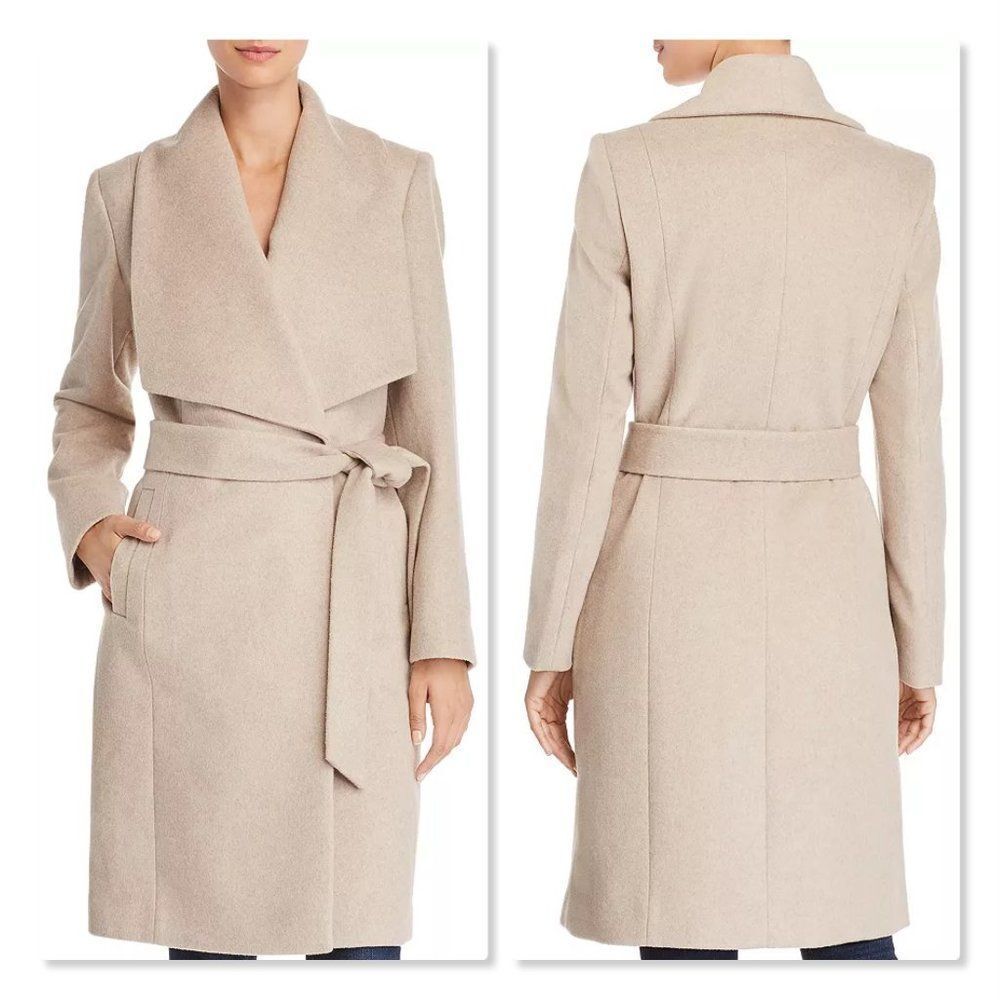 NEW! Cole Haan Slick Wrap Belted Wool Coat - size 10 in Bone
